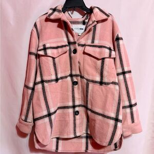 Fashion Nova Women Pink Plaid Shacket Jacket Button Up Casual Size M